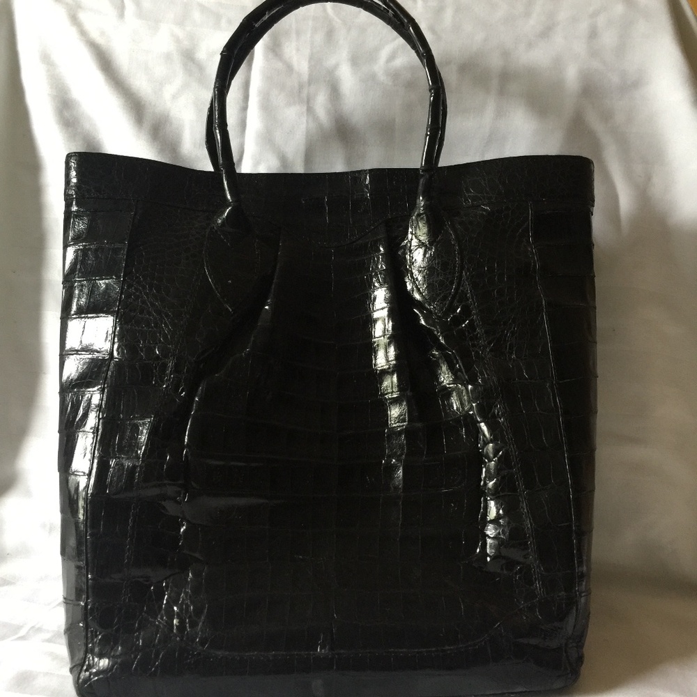 Nancy Gonzalez Black Crocodile Skin Leather Tote